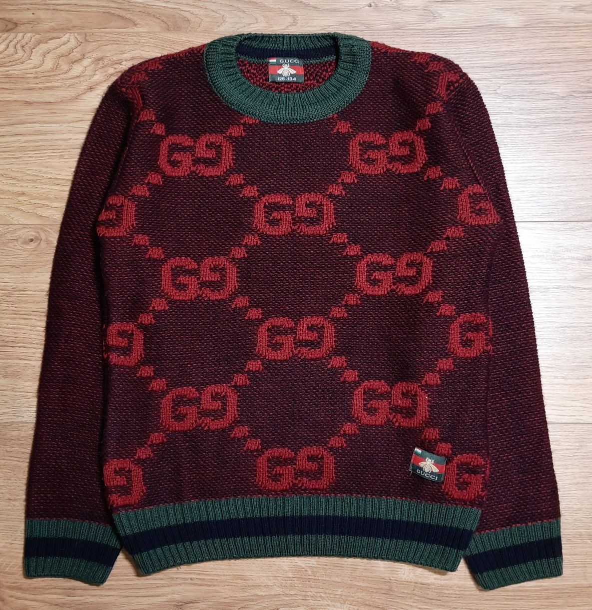 Sweter Gucci 128-134 Bordowo Zielony