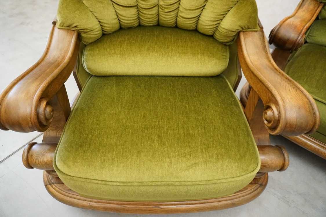 Zestaw na Stelażu Dębowym Stylowy Zielony Materiał 3+1+1   (w-1107)