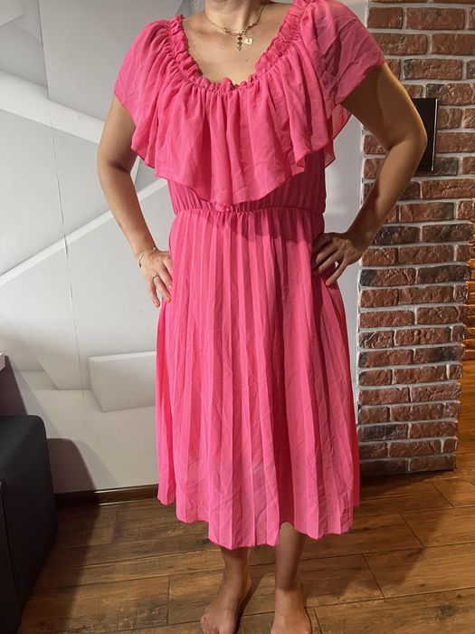 Sukienka midi  plisowana hiszpanka uniersalny m l s  wesele chrzciny