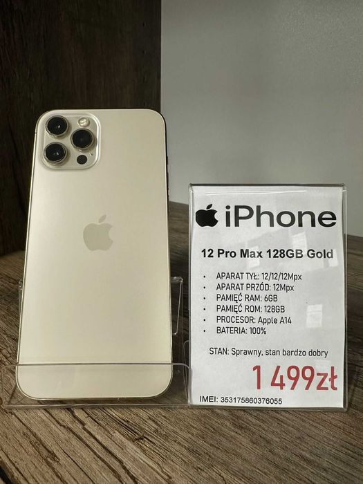 Smartfon Telefon Apple iPhone 12 Pro Max 128GB Gold stan bdb gwarancja