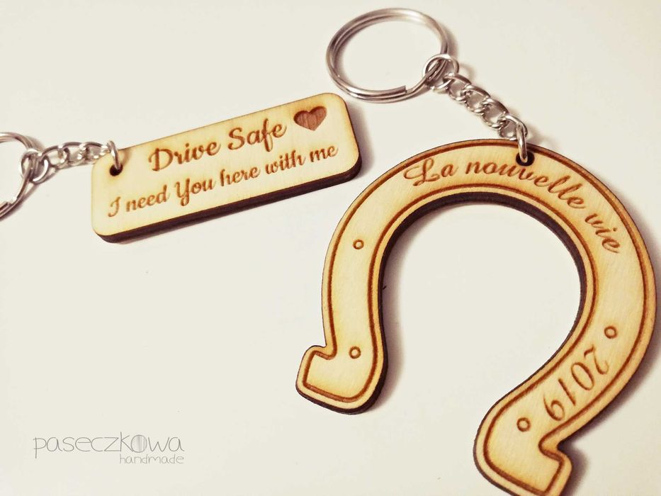 Brelok breloczek drewniany grawer PERSONALIZACJA serce koniczynka