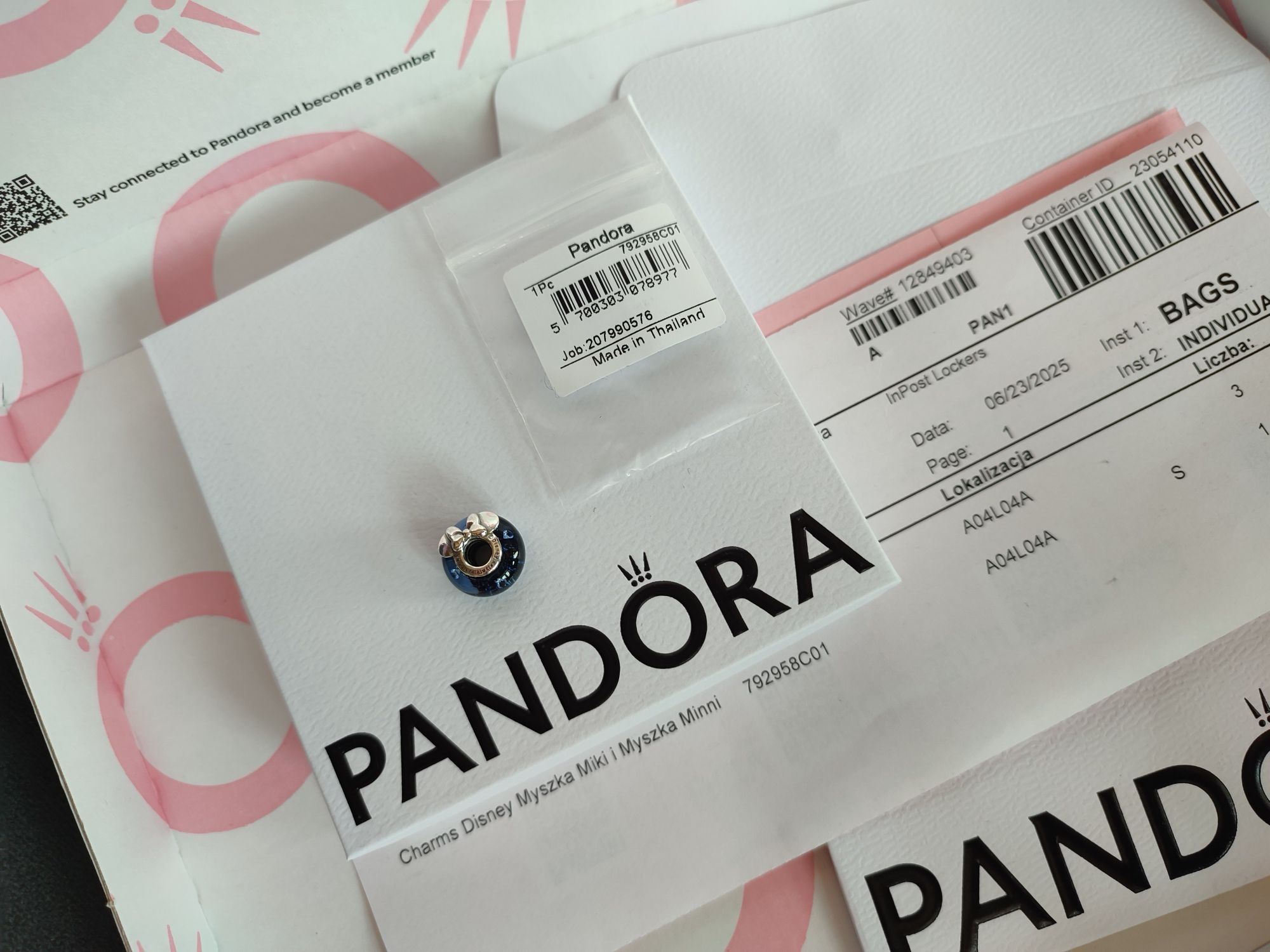 Nowy oryginalny charms Pandora Murano myszka minie/ mickey srebrny