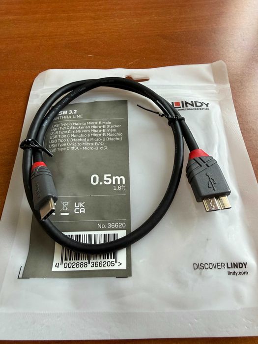 LINDY 36620 Cabo USB 3.2 tipo C para Micro-B de 0,5 m, 5 Gbps