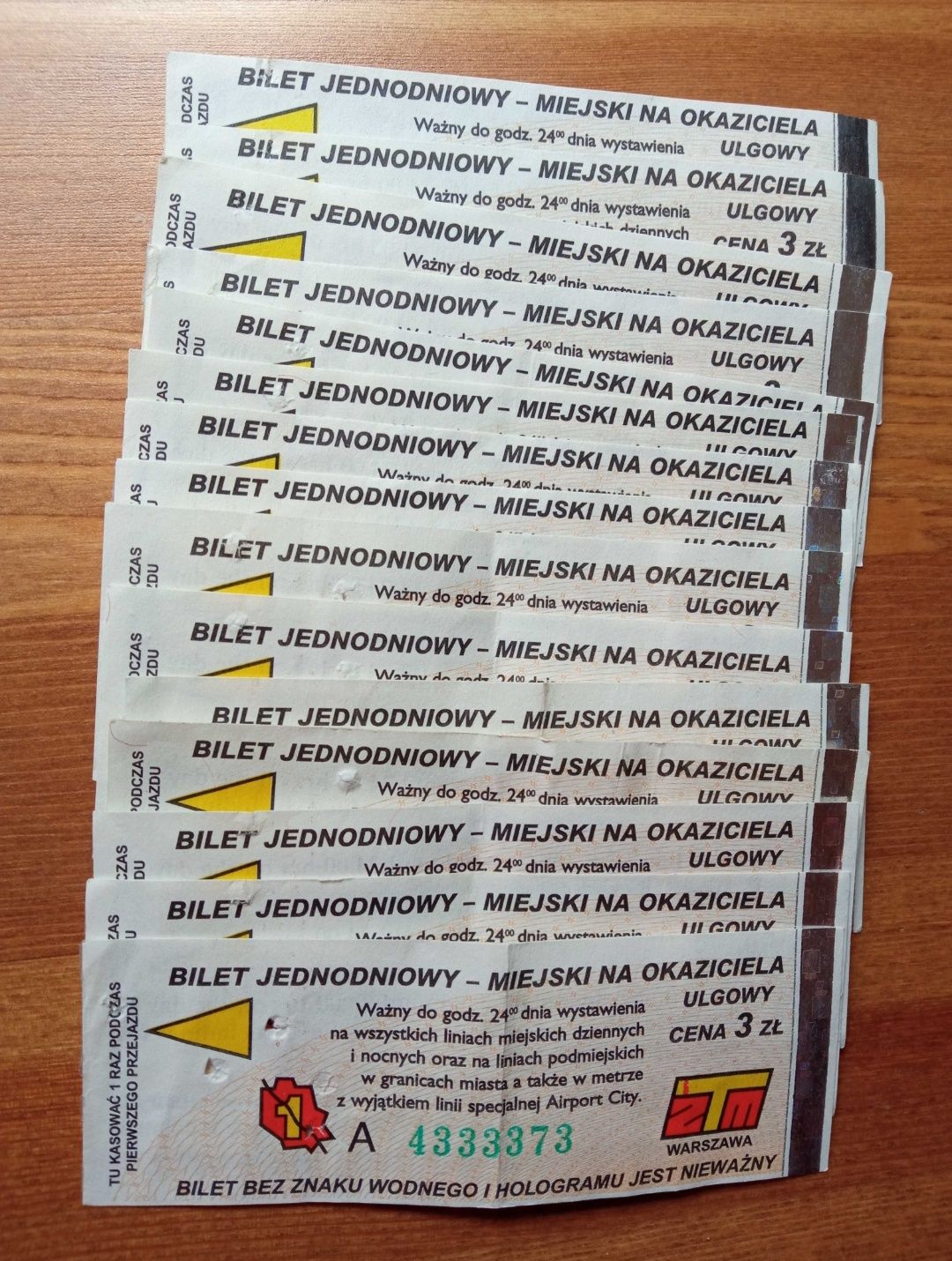 Stare bilety autobusowe ZTM Warszawa 15 sztuk