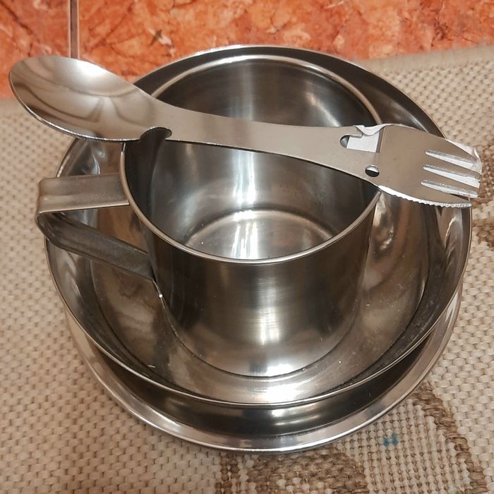 Набор посуды для похода нержавейка для всех.  Набір посуду похідний