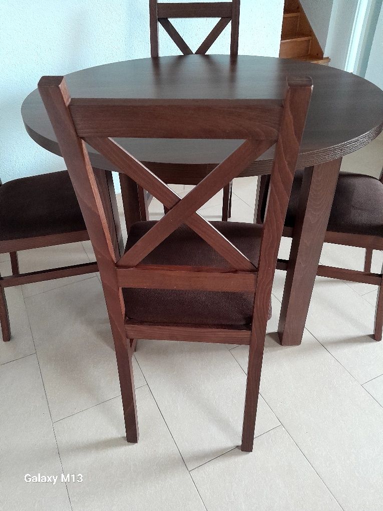 Stół okrągły 100cm 4 krzesła lampa