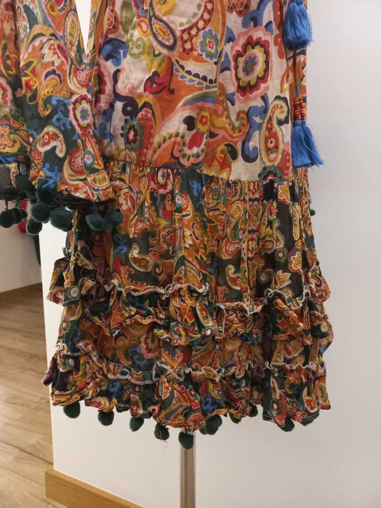 Sukienka ręcznie robiona boho z falbankami mini S/36 Calao