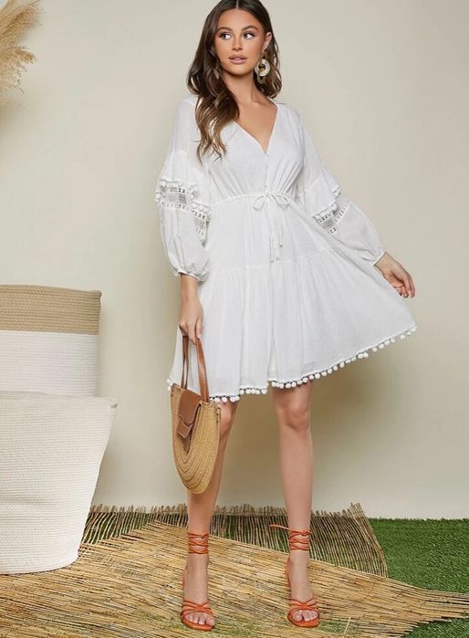 Sukienka biała bawełniana boho zdobiona śliczna ciążowa nowa