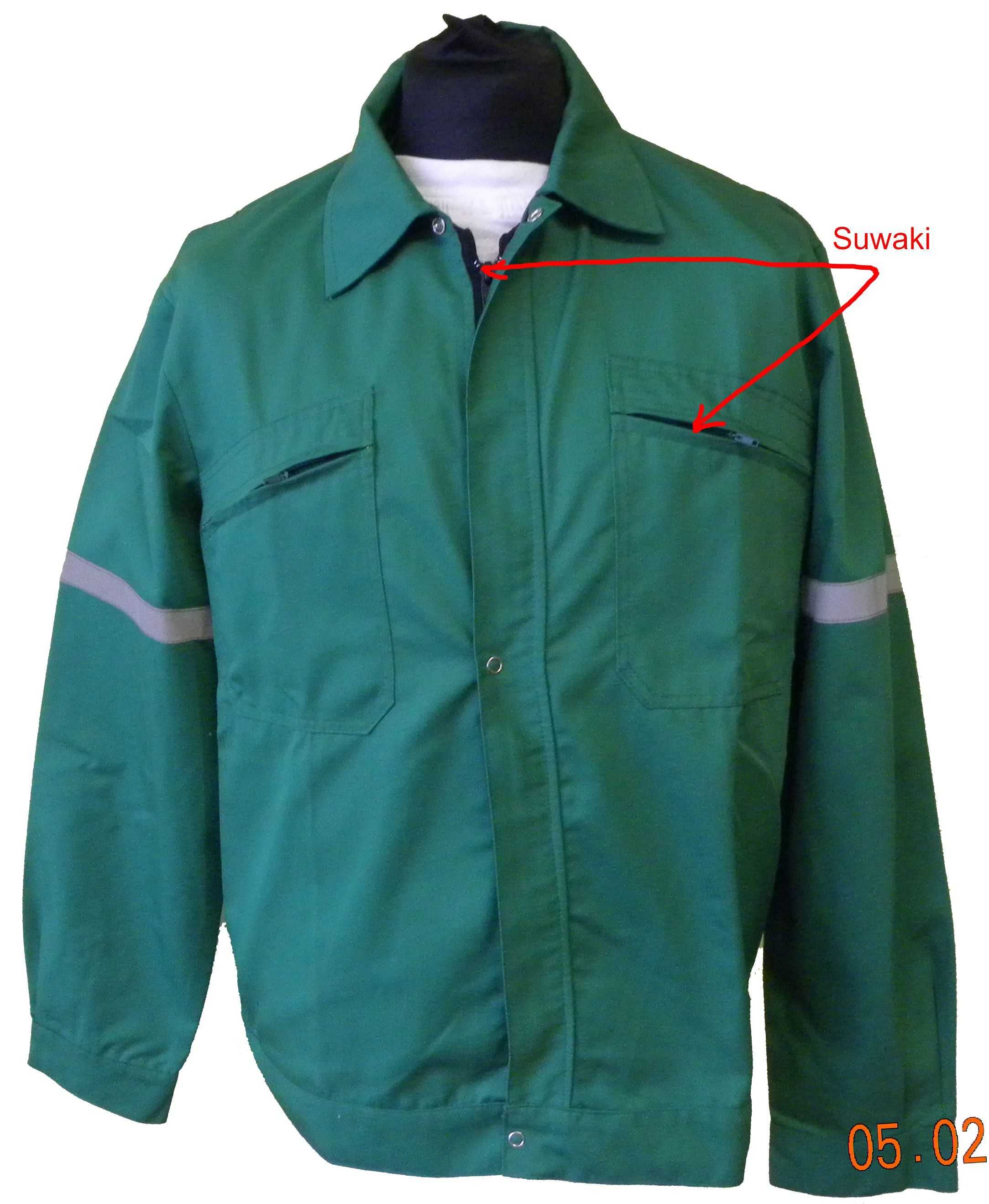 komplet roboczy bluza + spodnie do pasa  zielony z odblaskami