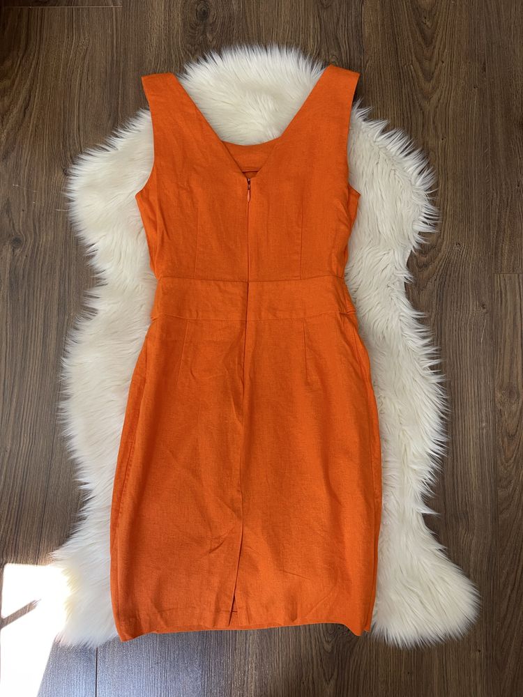 Asos letnia pomarańczowa lniana sukienka XXS 32