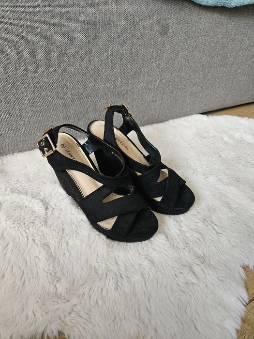 Sandaly na koturnie czarne Jenny letnie  fabrycznie 37