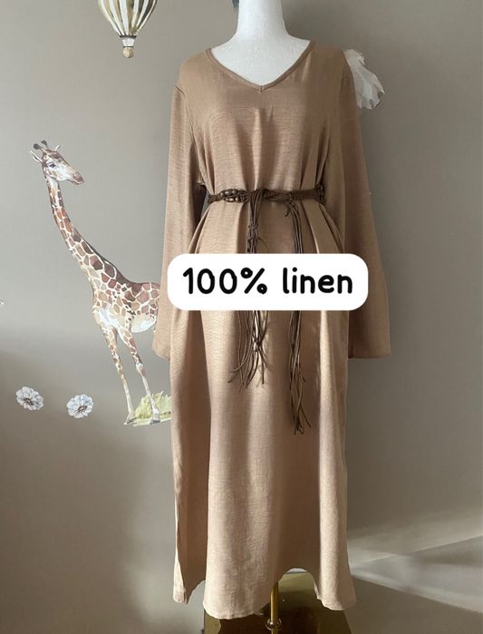 Długa maxi lniana sukienka boho 42/44 sukienka z lnu