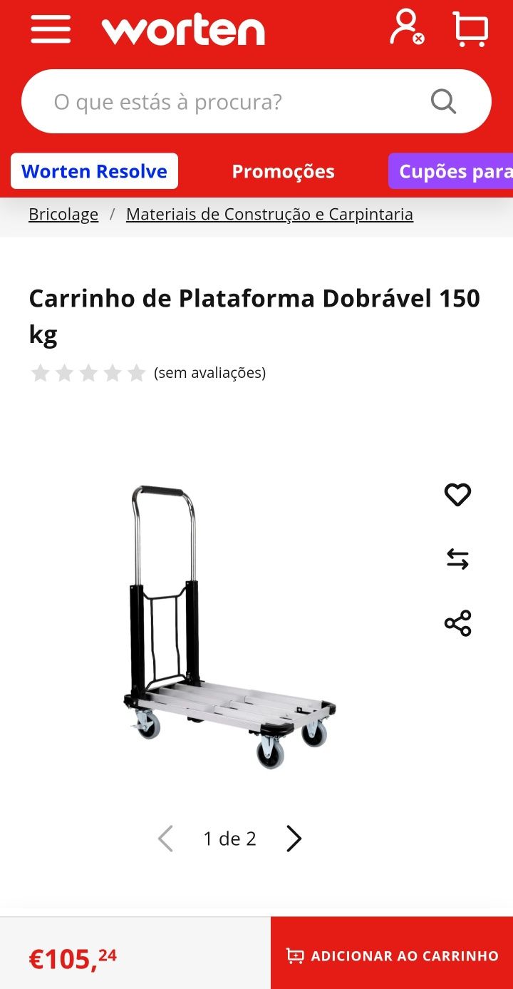 Carrinho de Transporte Dobrável e Extensível 150Kg