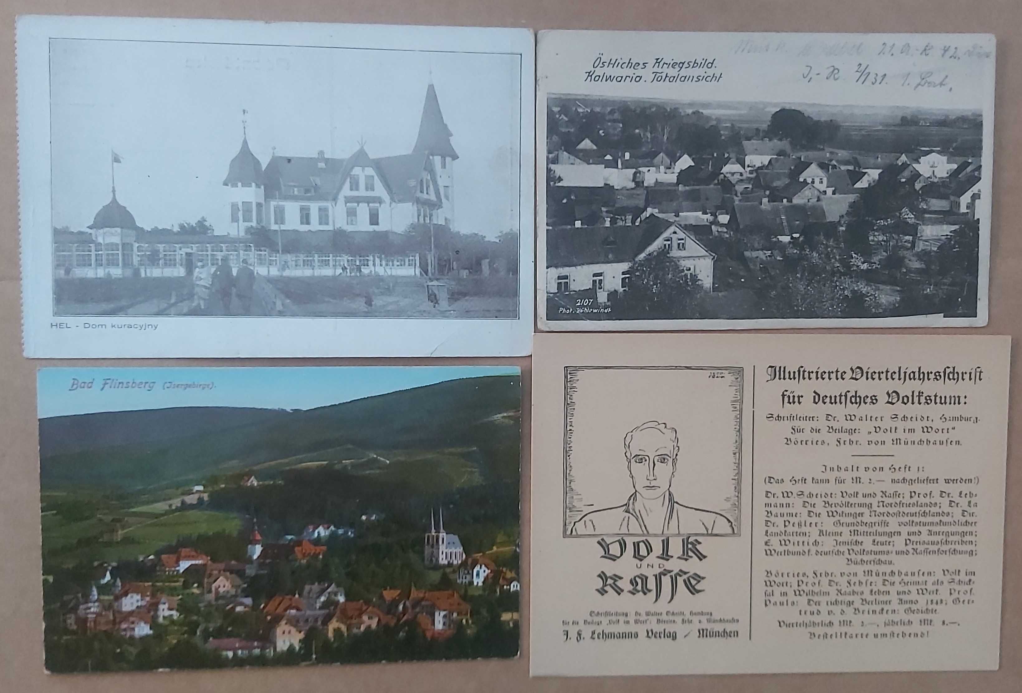 Hel, Kalwaria, Świeradów, Volk und Rasse - 4 stare pocztówki !! !! !!