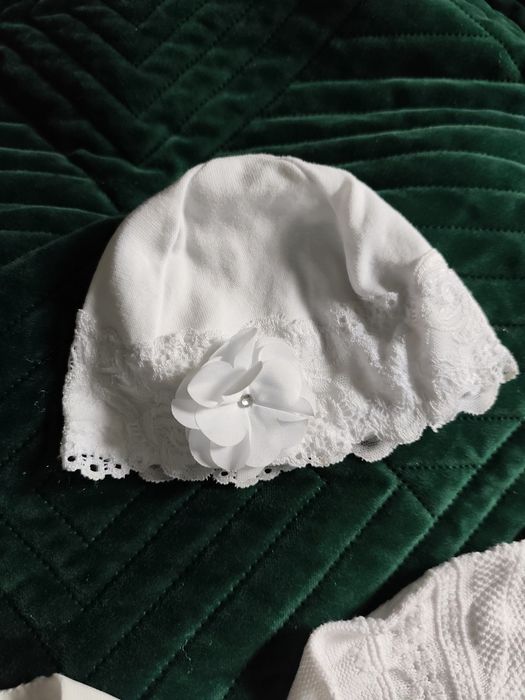 Chrzest uroczystość sukeinka sweterek czapka 62