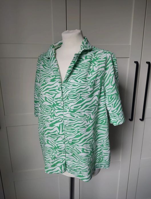 Koszula oversize 42/XL oversize zebra plus size zielona bawełna wiskoz