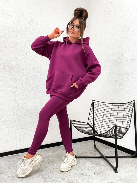 Komplet dresowy dres jagodowy śliwka jesień Varlesca chicaca XS S M L