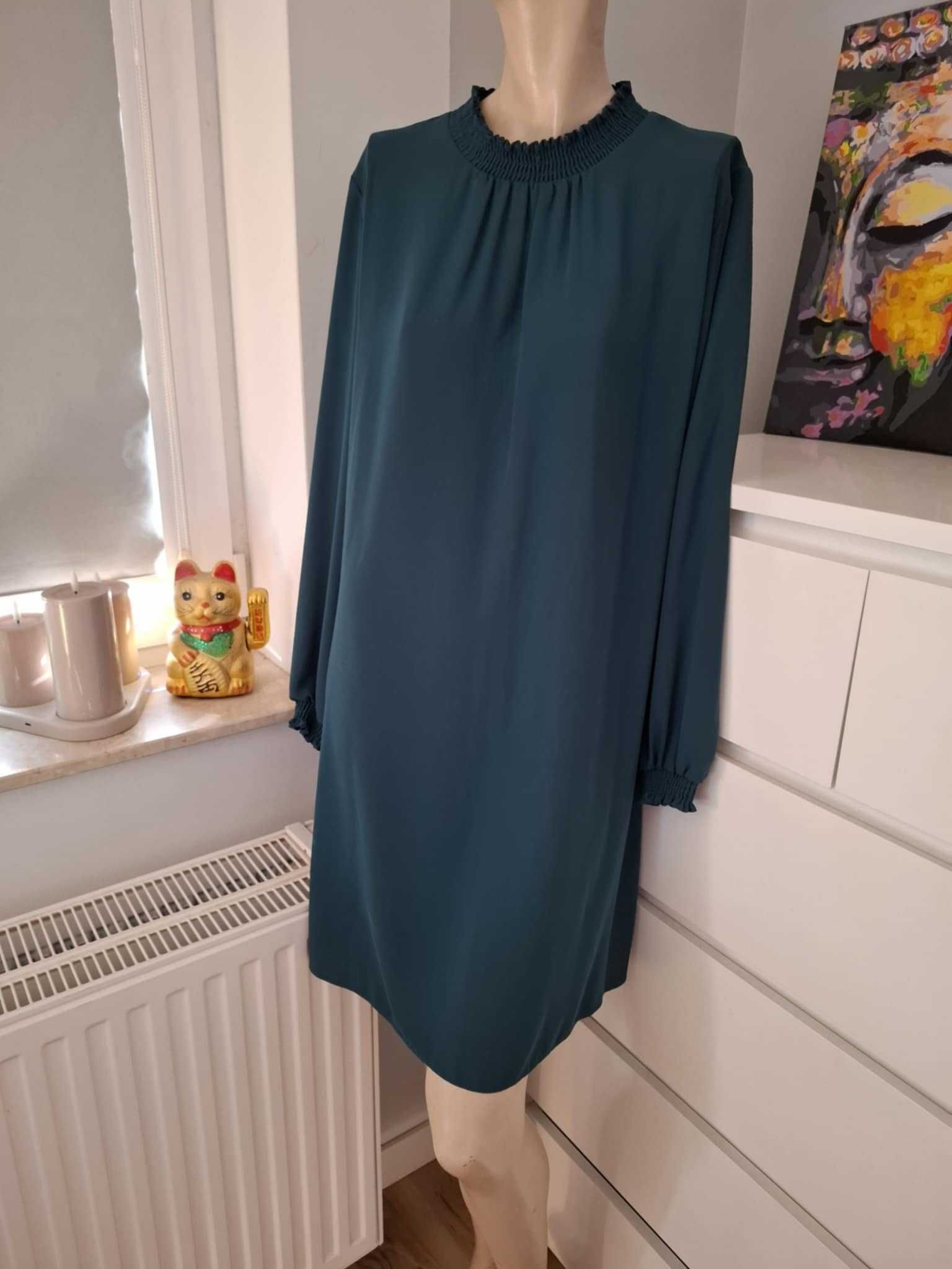 44 Dorothy Perkins ciemnozielona sukienka zielony butelkowy ze stójką