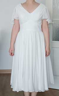 Sukienka ślubna MIDI, muślinowa biała