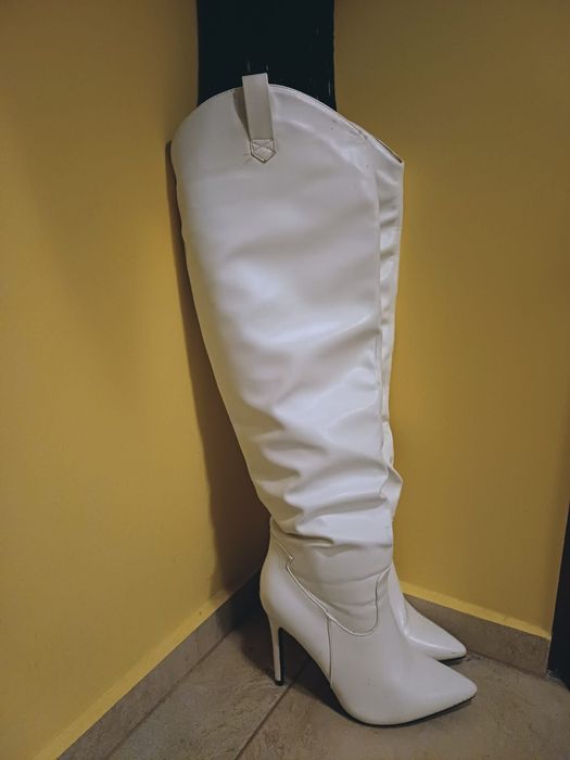 Muszkieterki Białe ze skóry ekologicznej rozm 41