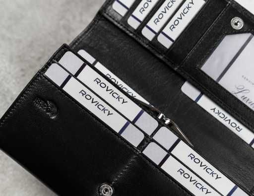 Portfel damski SKÓRA NATURALNA czarny pojemny jakość RFID prezent