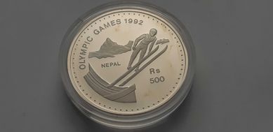 Nepal 500 rupii, 1992 - srebro - lustrzanka - Olimpiada Albertville