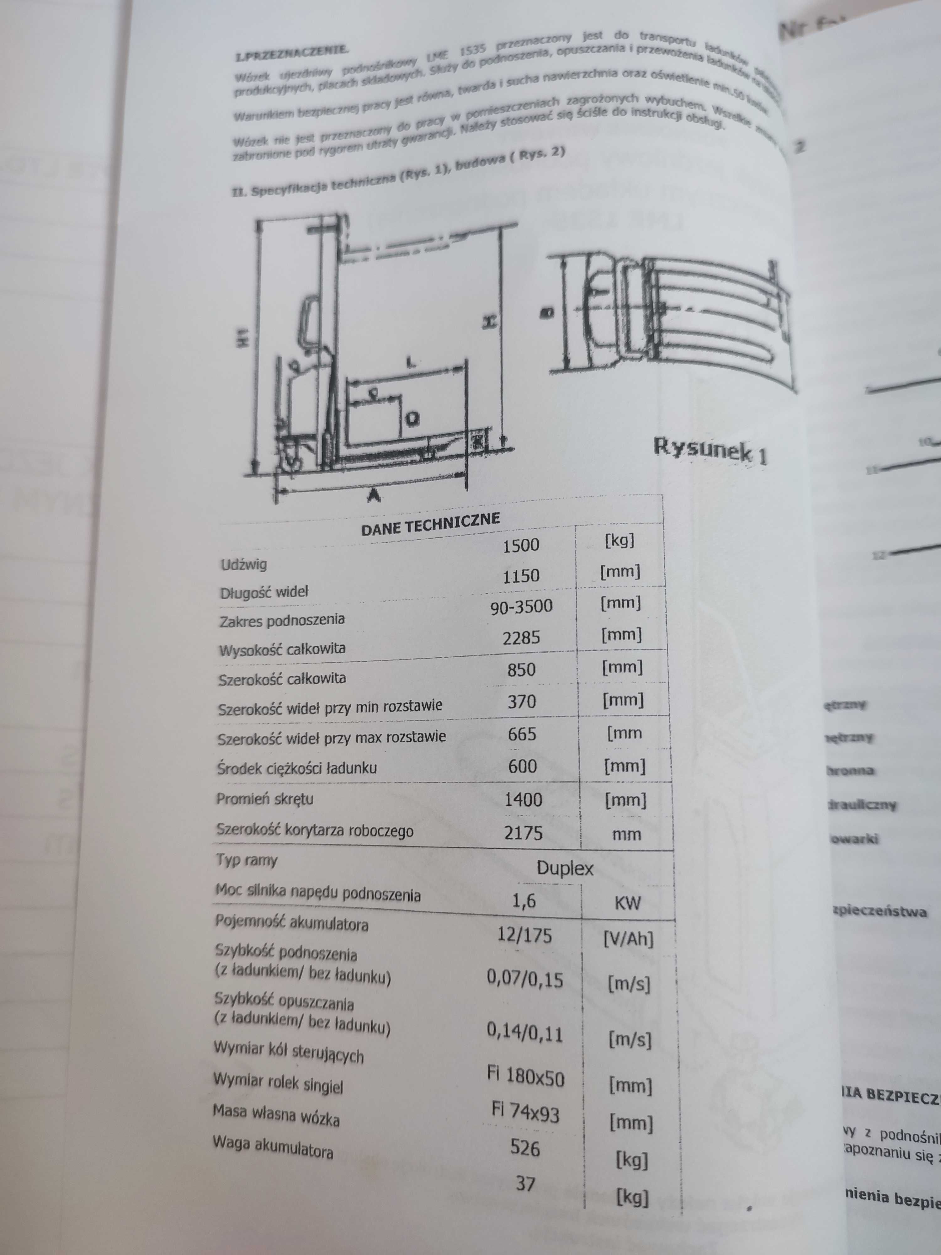 Wózek jezdniowy podnośnik widłowy elektryczny paletowy stemplarka LEMA