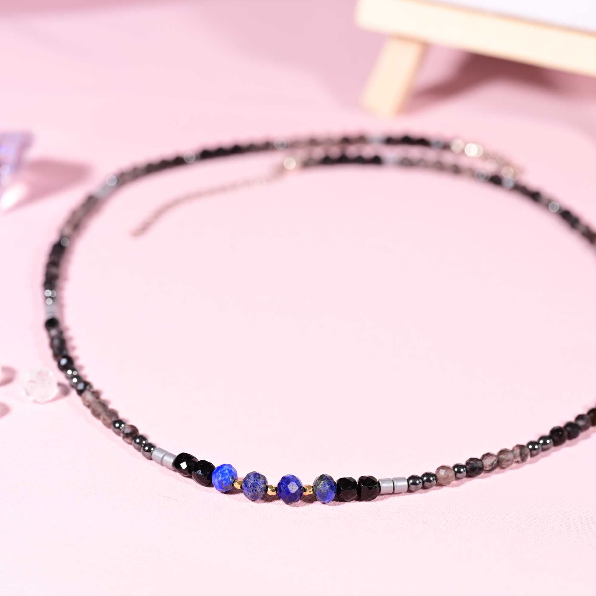 Naszyjnik lapis lazuli, obsydian, spinel czarny ,hematyt