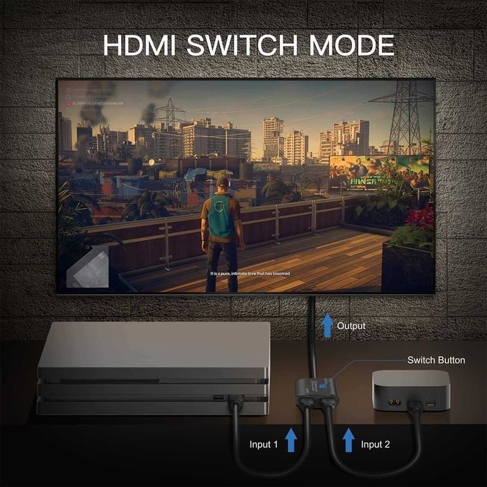 PORTTA Przełącznik HDMI 4K 60Hz z Kablem 60cm, Dwukierunkowy Splitter