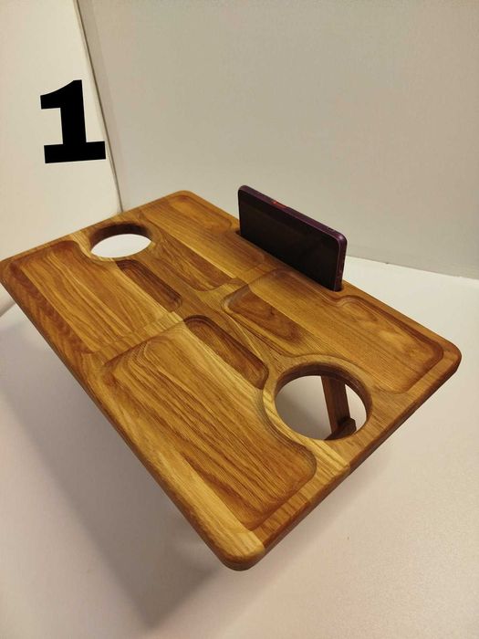 Дубовый раскладной столик-поднос для завтрака и снеков 30×46 см