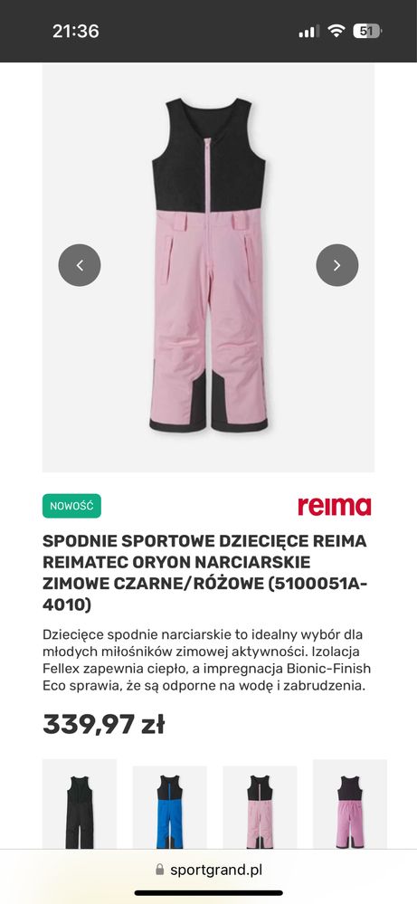 Zimowe spodnie Reima Oryon Reimatec r 122 różowe
