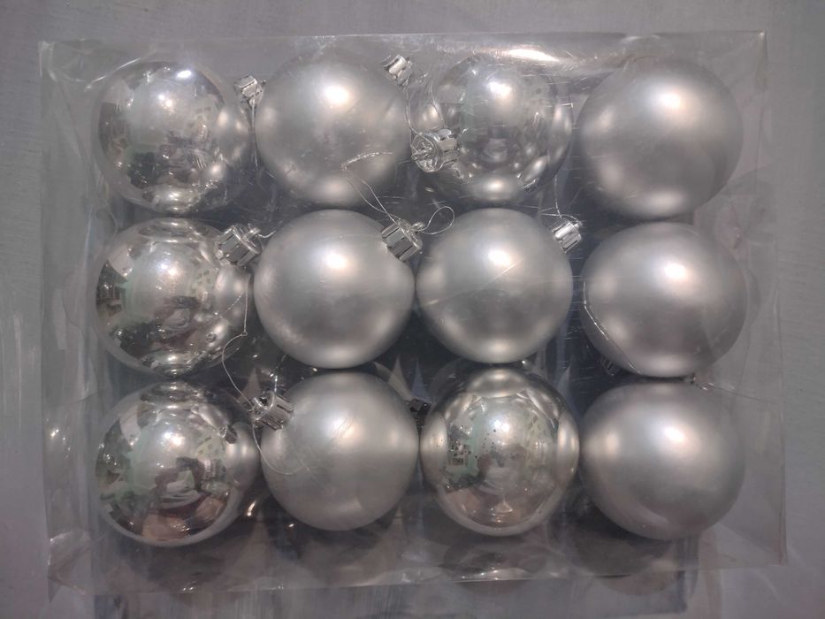 Bombki plastikowe srebrne lustrzane, 23 szt.