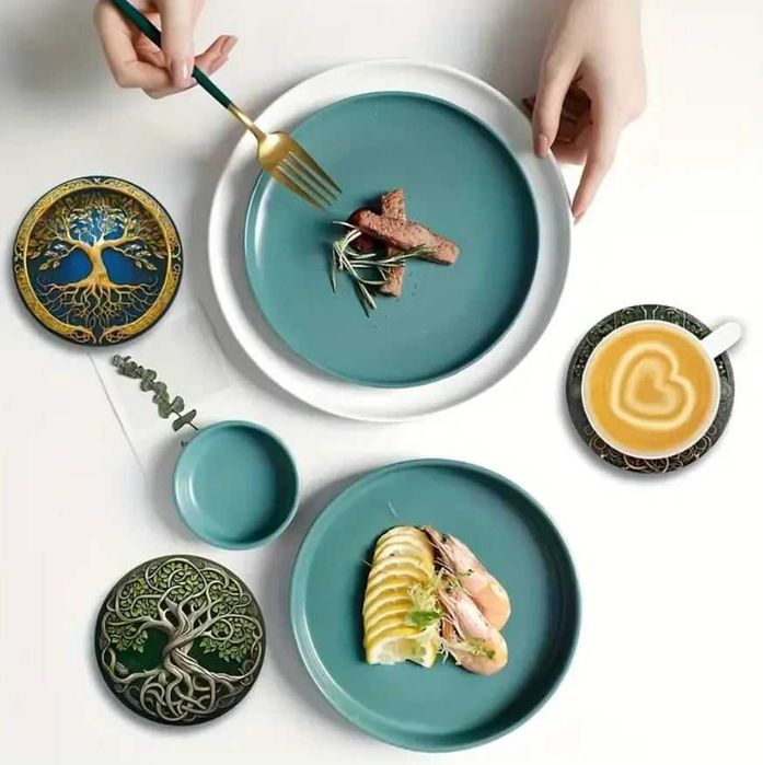 8x RETRO podkładki pod kubek DRZEWO ŻYCIA NA PREZENT podstawki h256