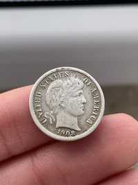 Srebrna moneta Barber one dime 1908 S