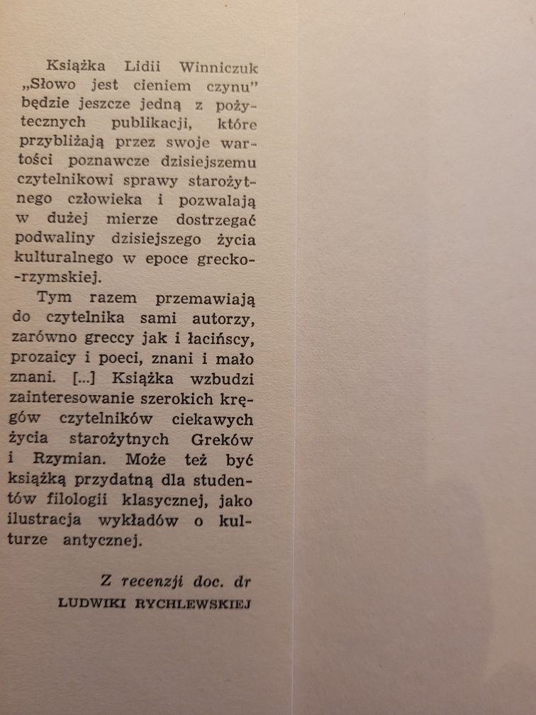 Lidia Winniczuk Słowo jest cieniem czynu 1972 PWN