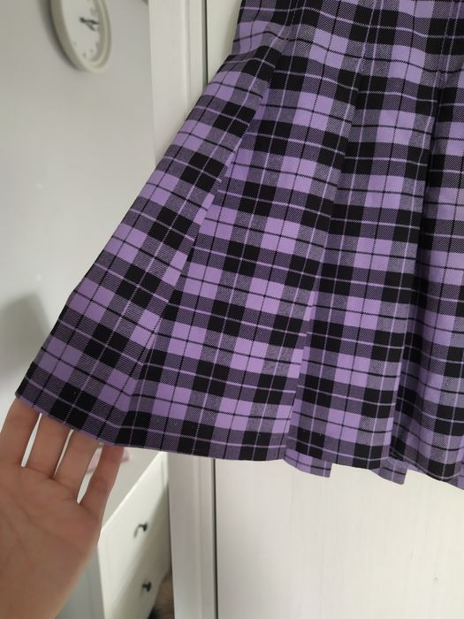 fioletowa rozkloszowana spódniczka w kratę plisowana tenis skirt XXS X