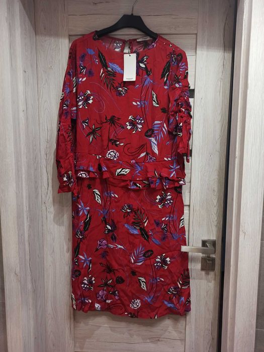 Mango nowa z metką sukienka 100% viskoza Midi floral print rozm. S