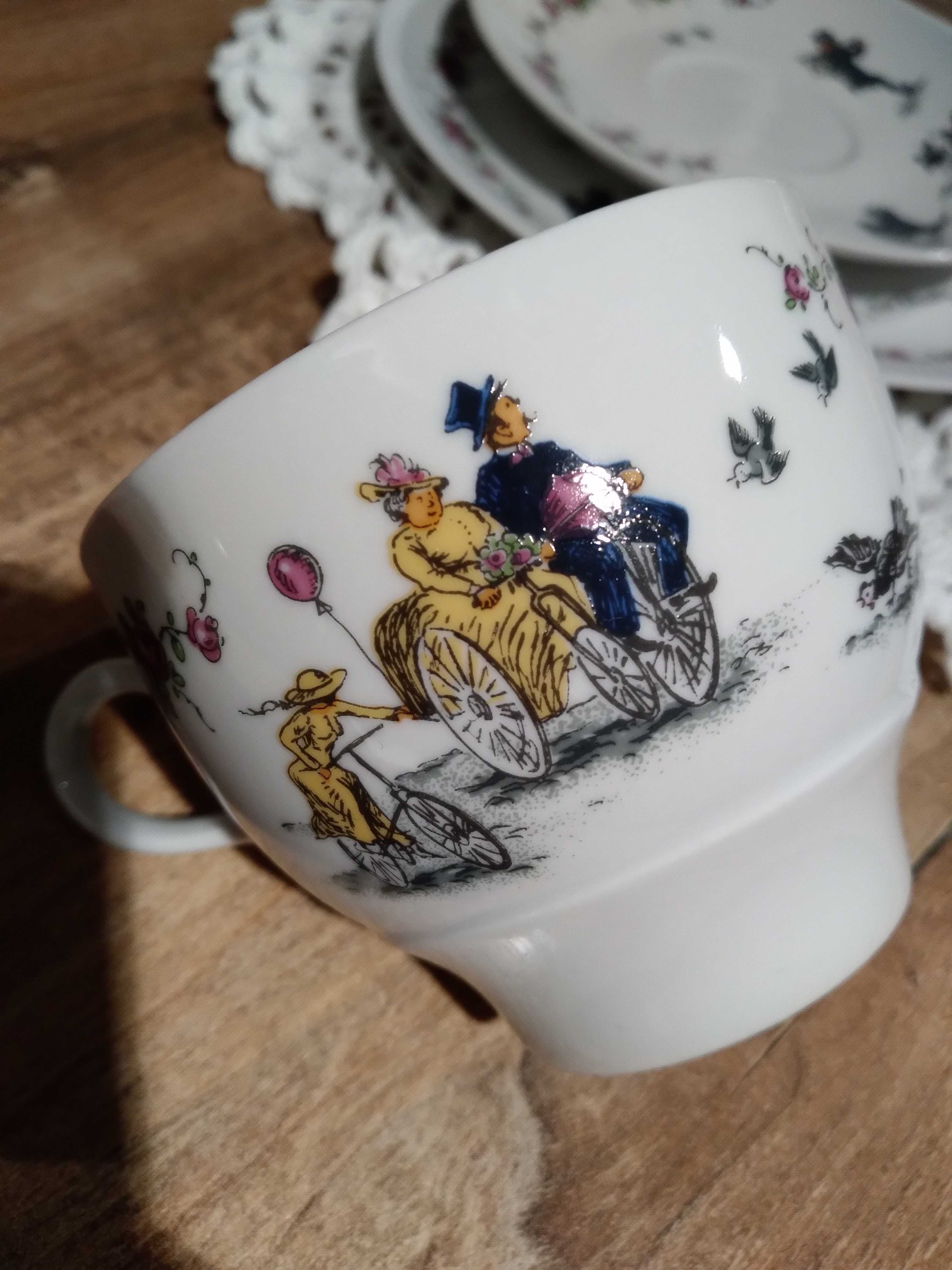 unikatowa filiżanka z dwoma talerzykami, porcelana