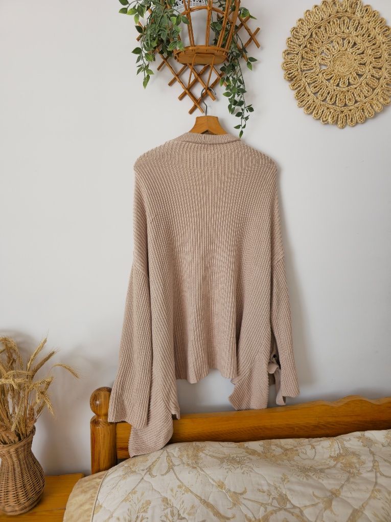 Pudrowy róż luźny oversize szeroki obszerny kardigan sweter primark L