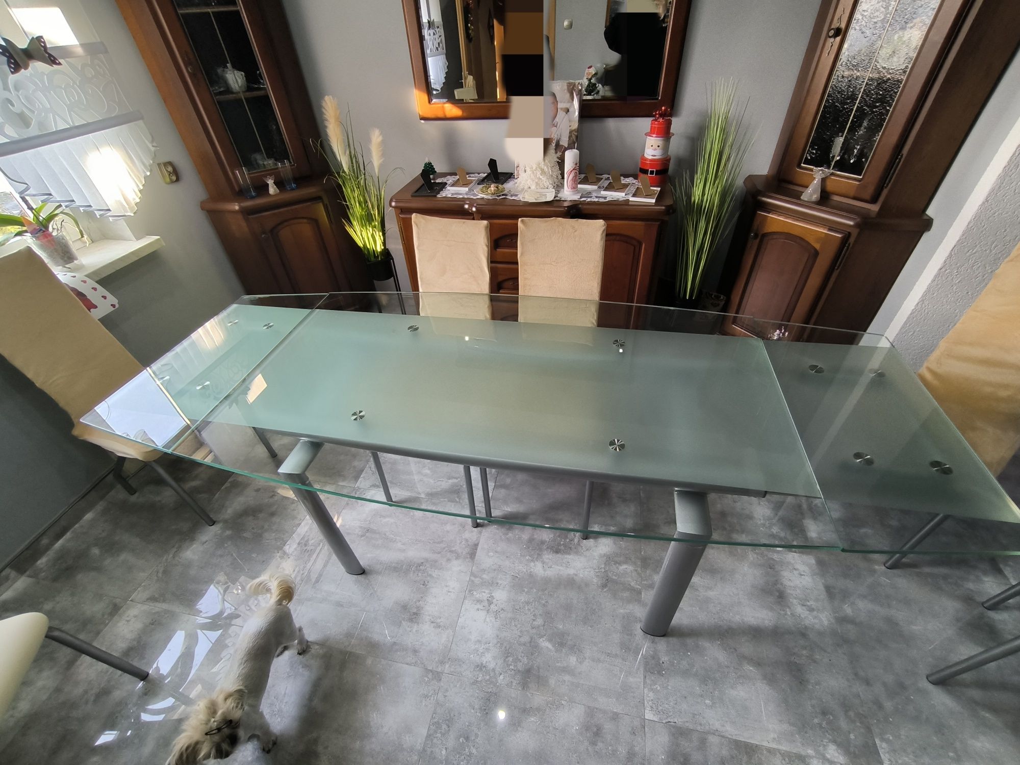 Stół szklany hartowany 150x90 6 krzeseł NOWA SKAJA