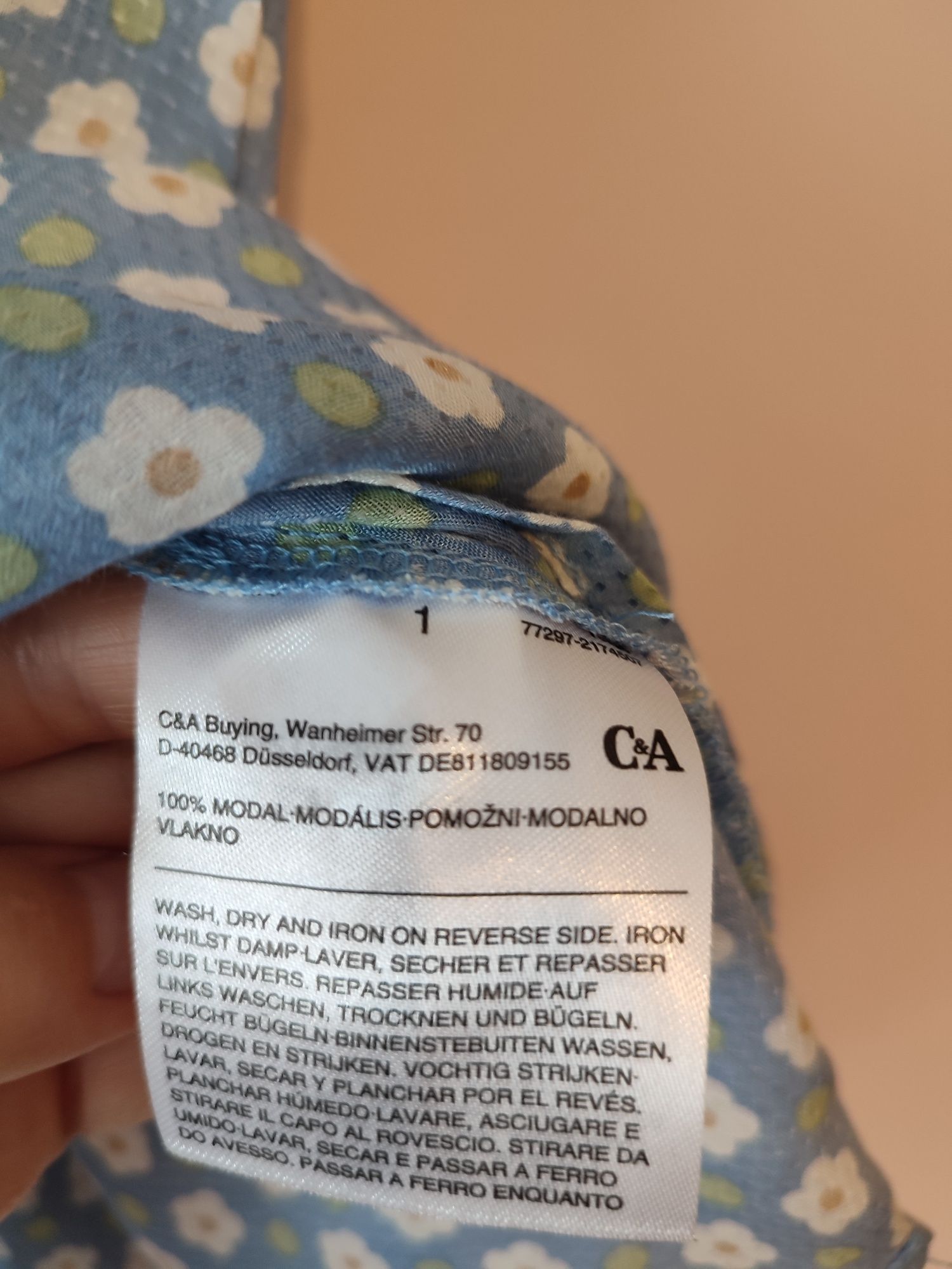 Niebieska bluzka z baskinką w kwiatki C&A 40