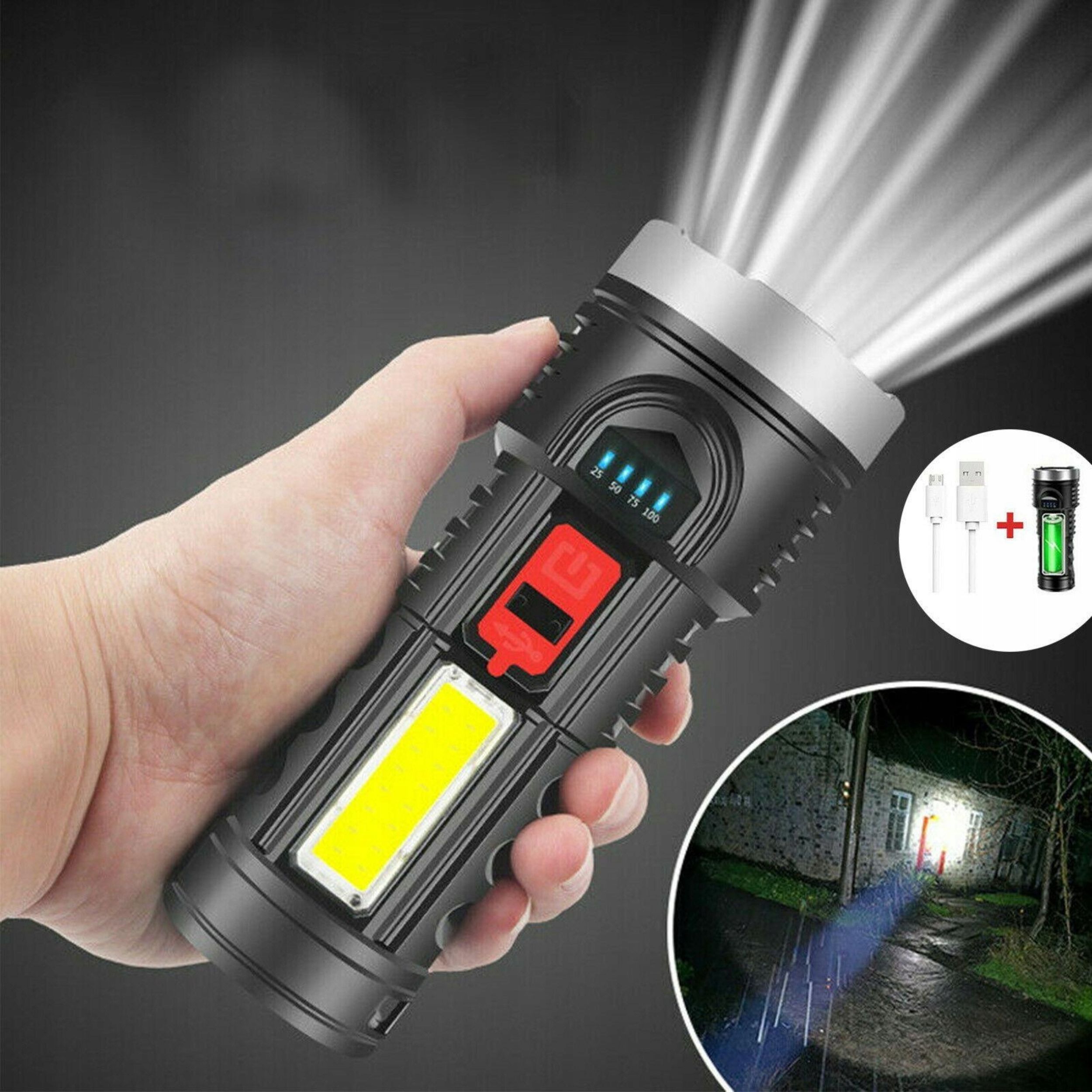 Bardzo mocna latarka akumulatorowa led usb taktyczna wodoodporna