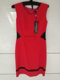 Sukienka czerwona wstawki siateczka NOWA z metką rozmiar 36 S