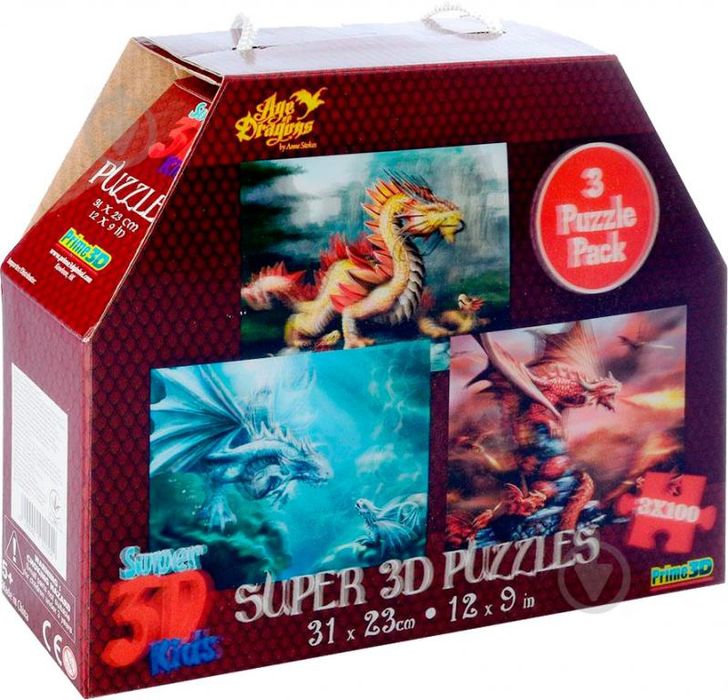 Пазли PRIME 3D 10213 дракон 3в1 (3х100деталей) 31-23см