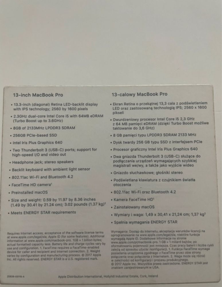 Macbook Pro 13,3" 2017