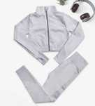 Komplet sportowy, szary, legginsy, bluza, rozmiar l
