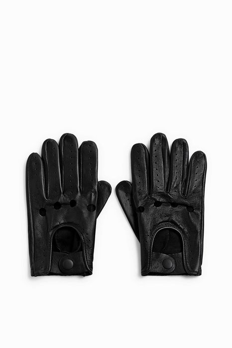 Czarne Skórzane Rękawiczki Firmy ZARA z dziurkowaniem roz. L