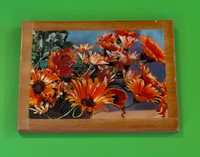 Obraz obrazek fotografia kwiaty na drewnie vintage lat 60 PRL