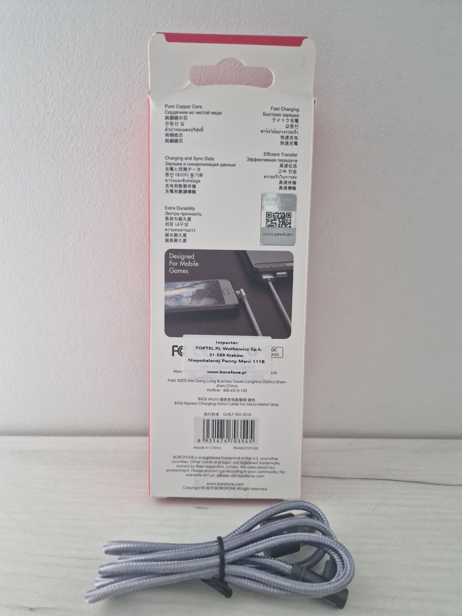 Borofone Kabel BX26 Express - USB na Micro USB - kątowy 2,4A 1 metr sz