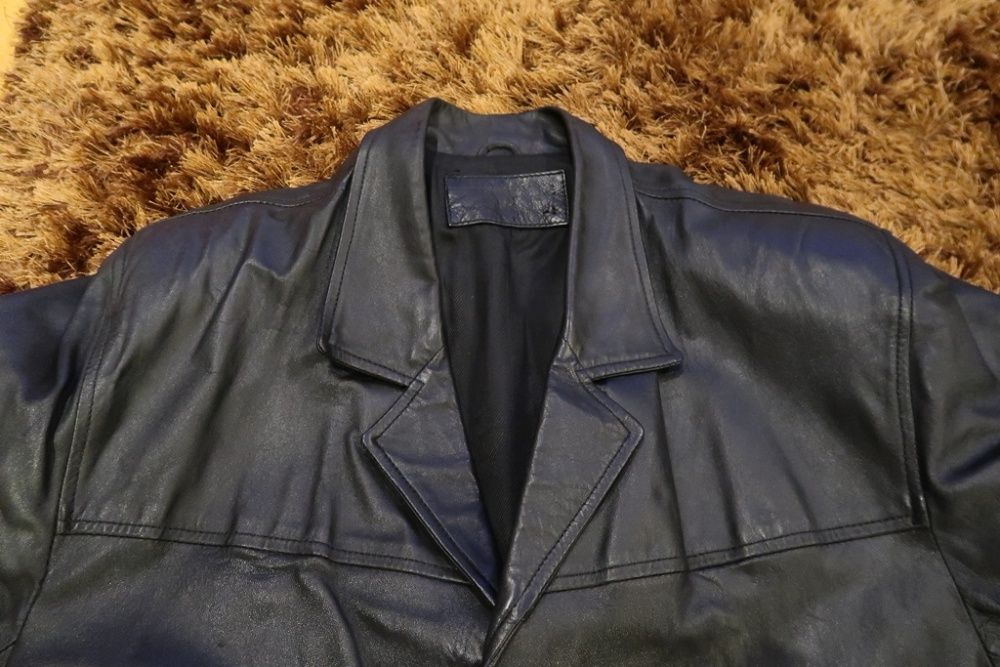 Casaco de Couro Preto/Gabardine Homem
